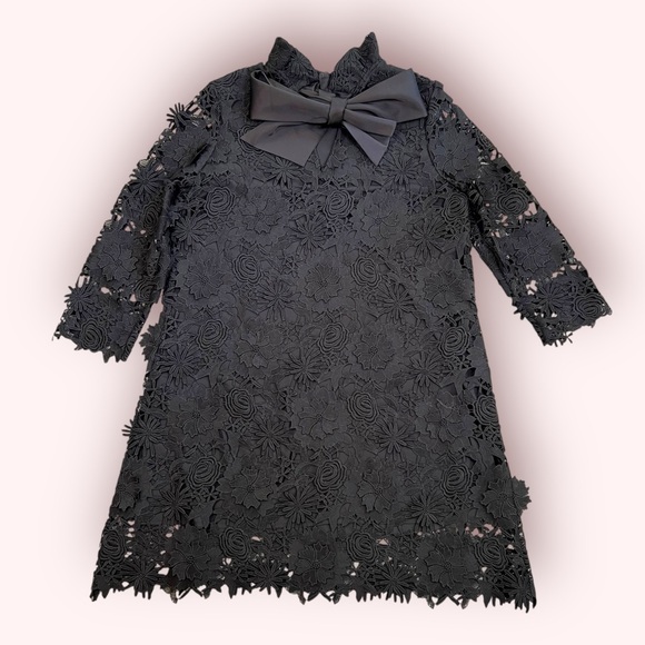 TUCKERNUCK Guipure Black Lace Daphne Dress With Bow Women’s L - Picture 8 of 10